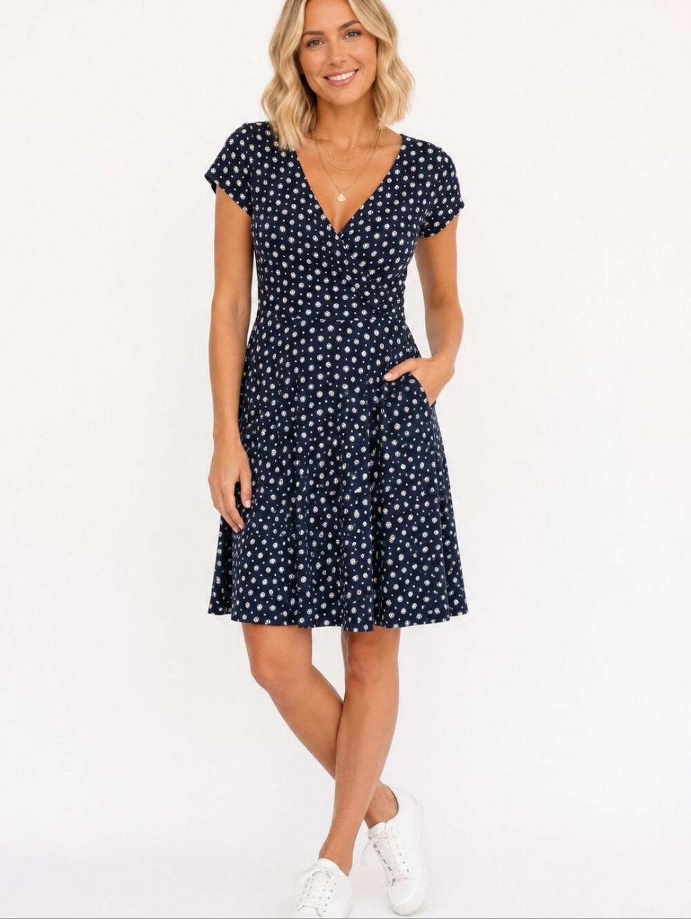 Kaileigh Navy Blue crossover dress deep v-neck